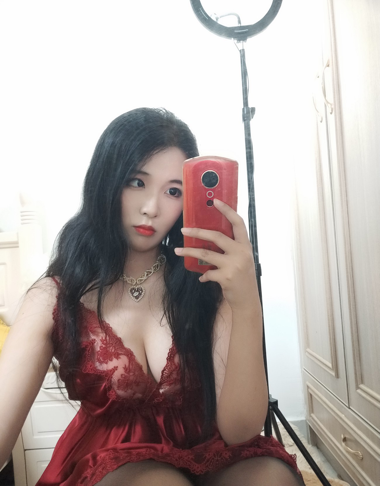 图片[7]-轩萧学姐 – 酒红色睡衣 [36P] – 速更版-美库