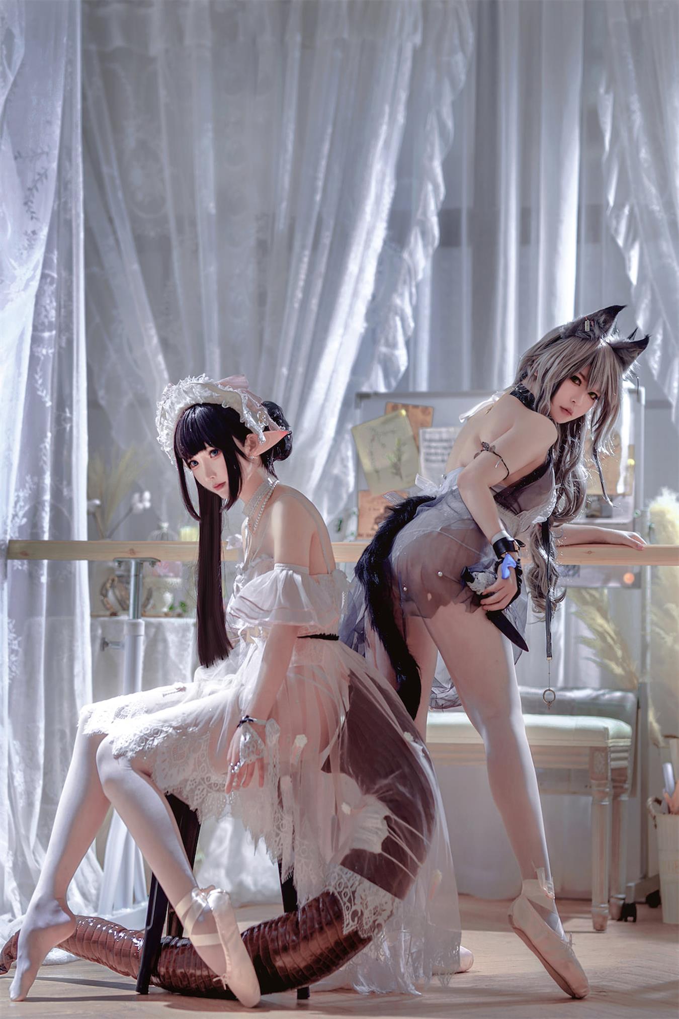 图片[17]-可爱人气Coser面饼仙儿&半半子 Arknights 黑x森蚺バレエ [52P] – 速更版-美库