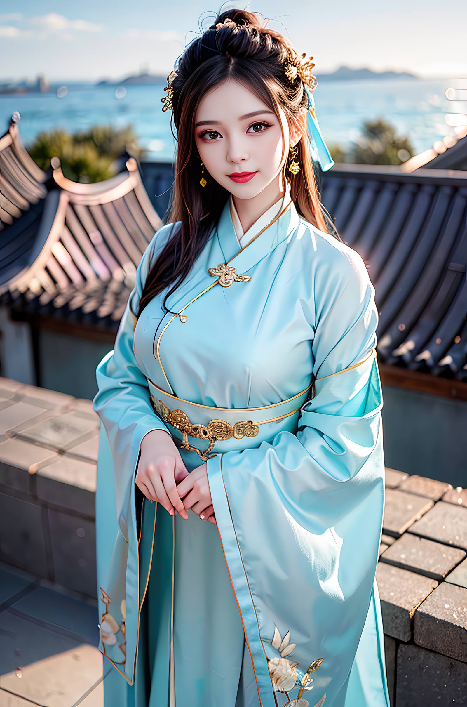 图片[10]-AI绘画 069 温婉柔美穿着浅青色服饰的美女 [30P] – 速更版-美库