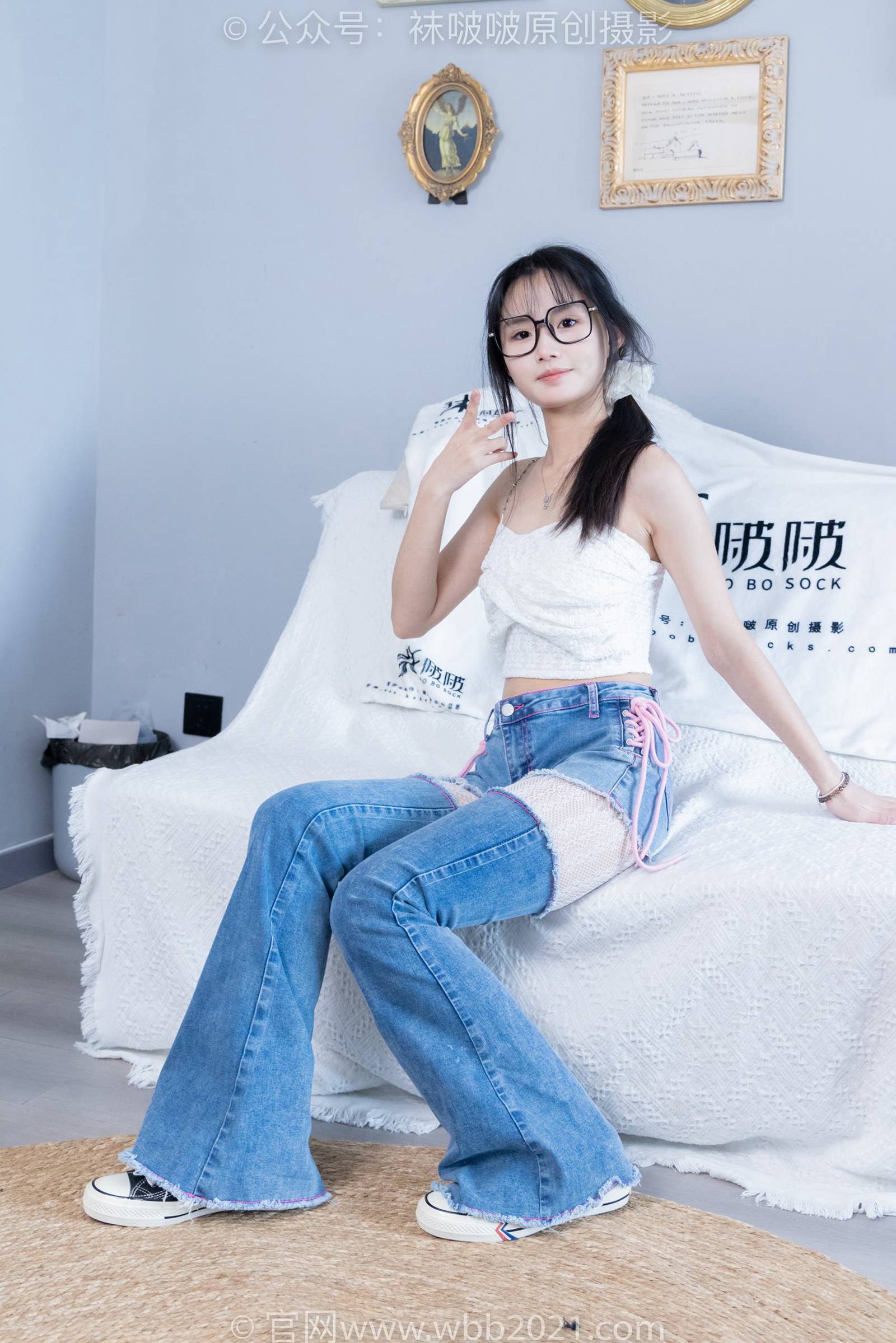 图片[72]-[BoBoSocks袜啵啵]NO.372 甜甜圈-板鞋、白色蕾丝袜、可拆卸牛仔裤、裤里丝[140P] – 速更版-美库