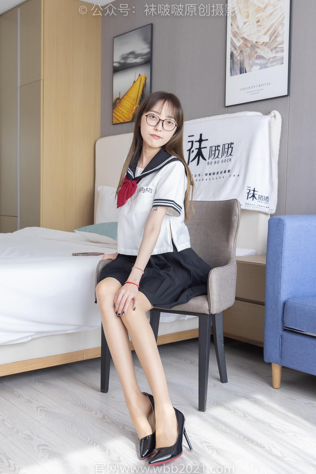 图片[55]-[BoBoSocks袜啵啵]NO.530 稚予-皮鞋、高跟鞋、深蓝色小腿棉袜、油亮白丝油亮肉丝、jk制服[110P] – 速更版-美库