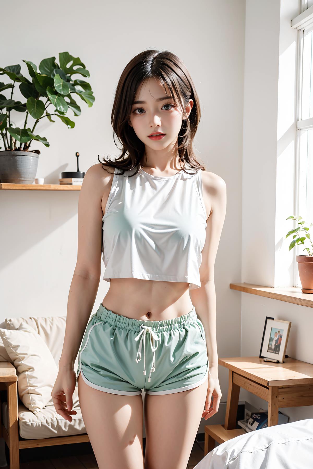 图片[15]-AI绘画 653 短裤少女居家[28P] – 速更版-美库